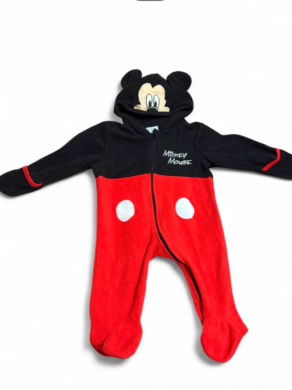 Disney Black & Red Mickey Mouse Fleece Footed One-Piece